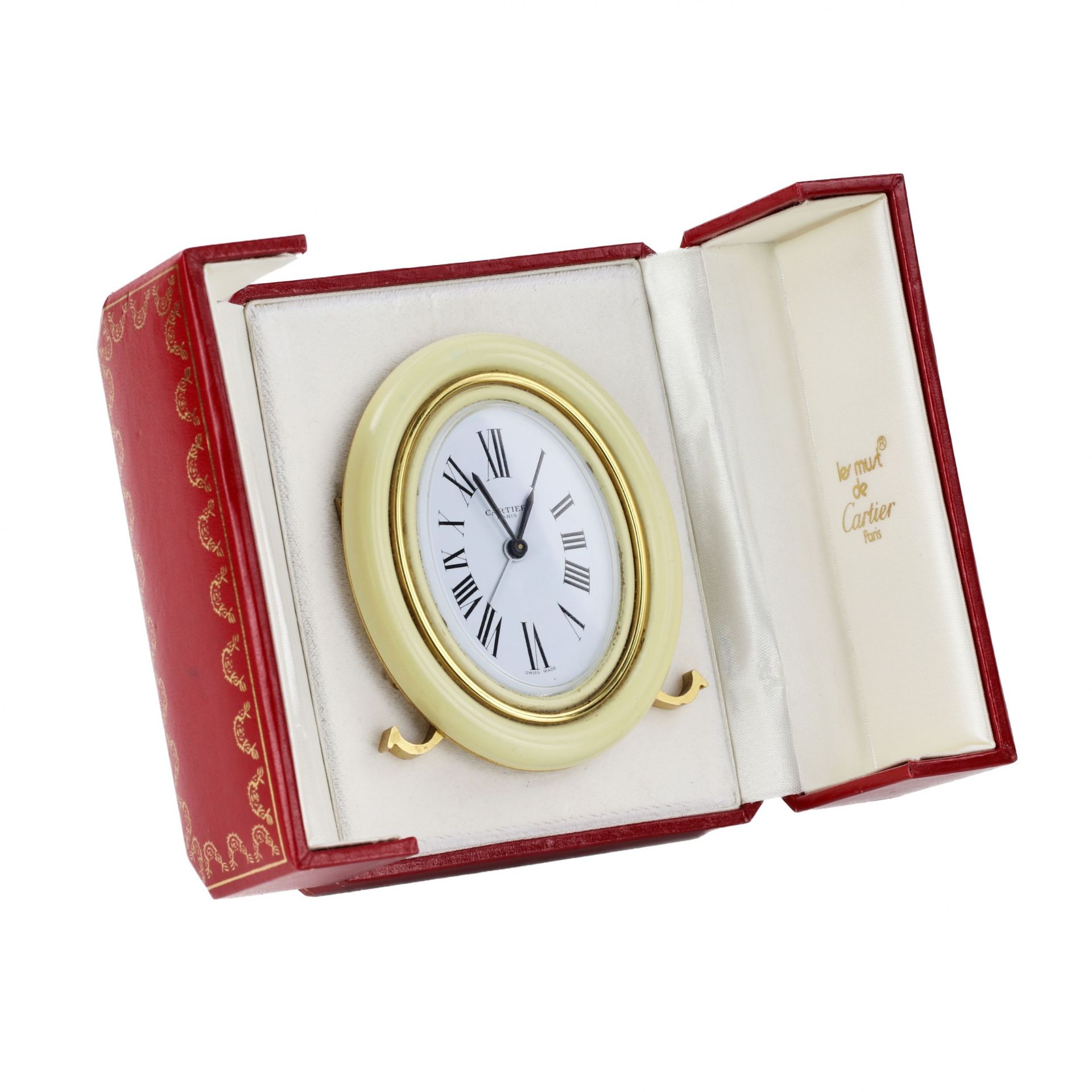 CARTIER. Travel alarm clock made of gilded metal with enamel. - Image 6 of 6