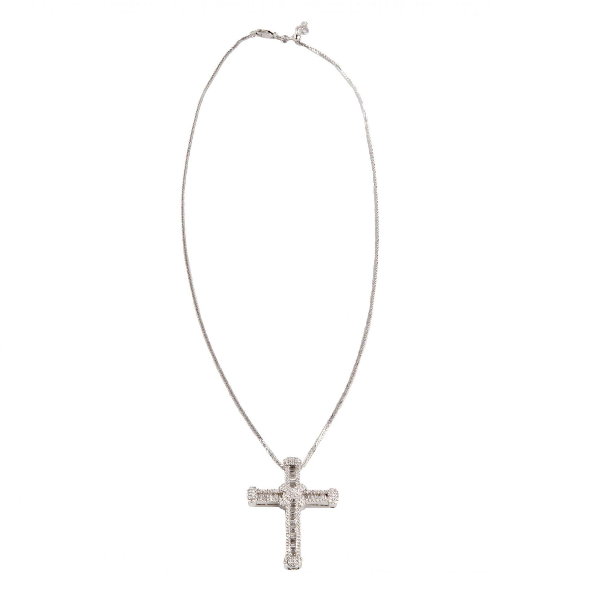 Gold necklace with diamond cross pendant. - Image 4 of 7