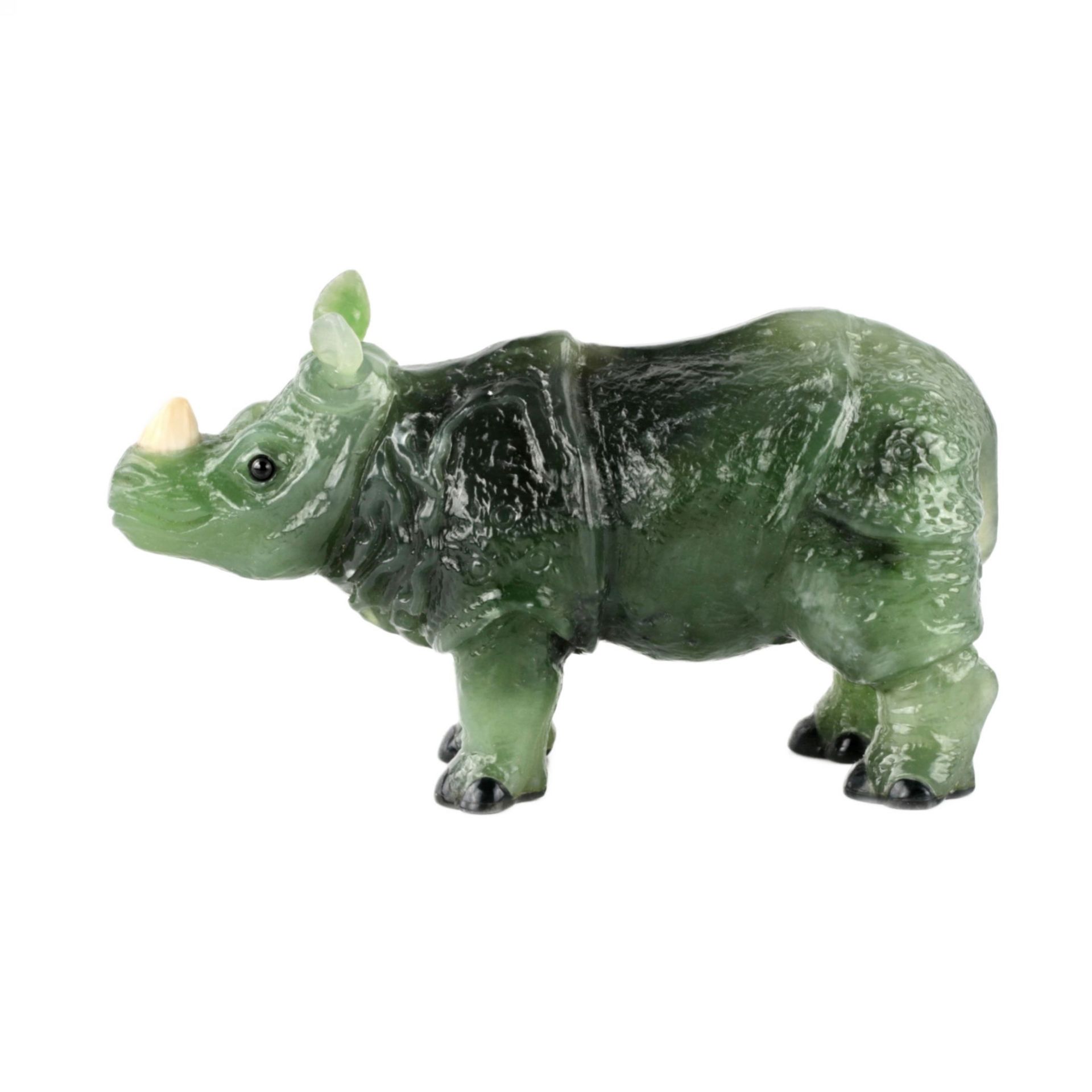 Stone-cutting miniature Jade rhinoceros in the style of products from the firm of Faberge - Bild 4 aus 5