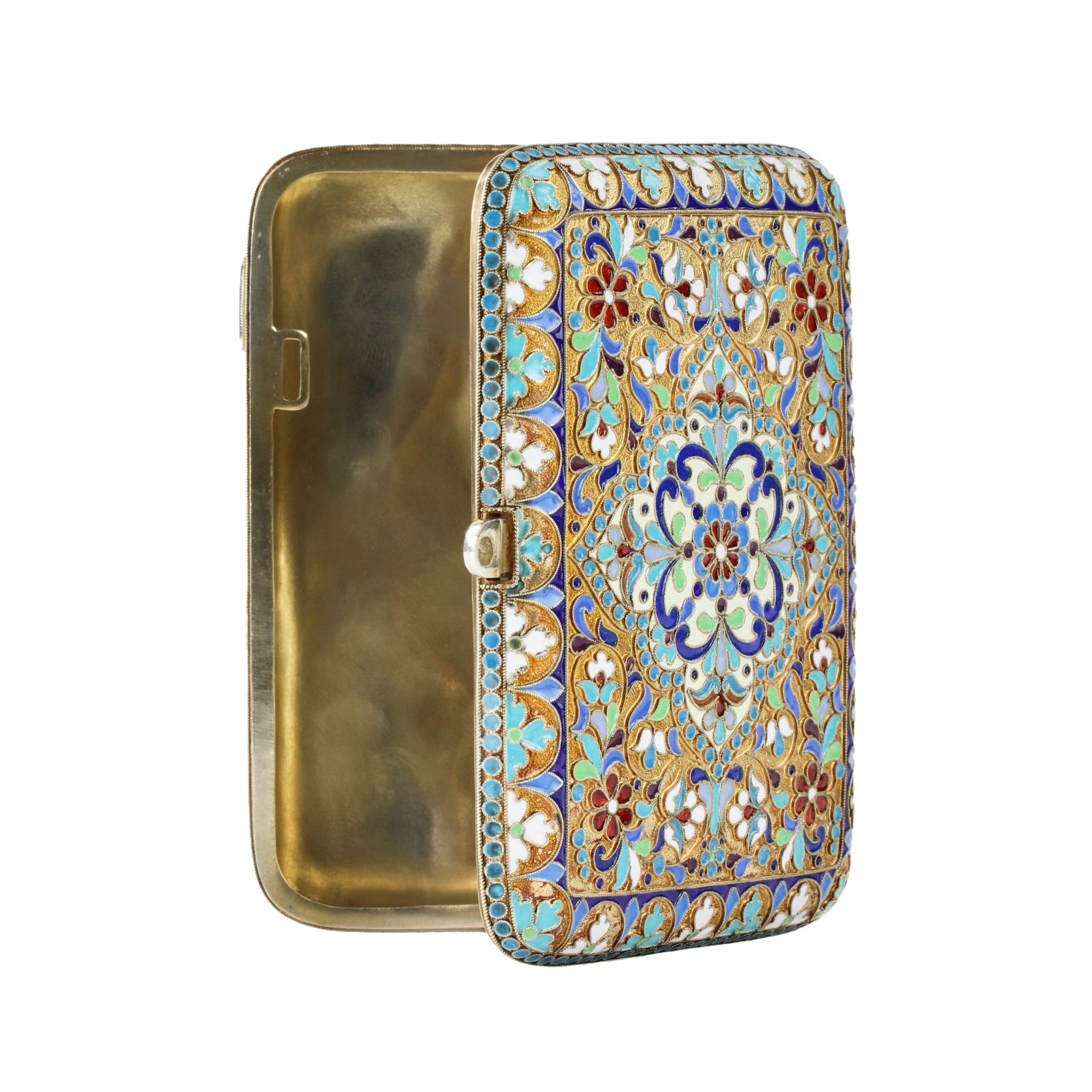 Silver cigarette case with gilding and cloisonne enamels. - Bild 4 aus 8