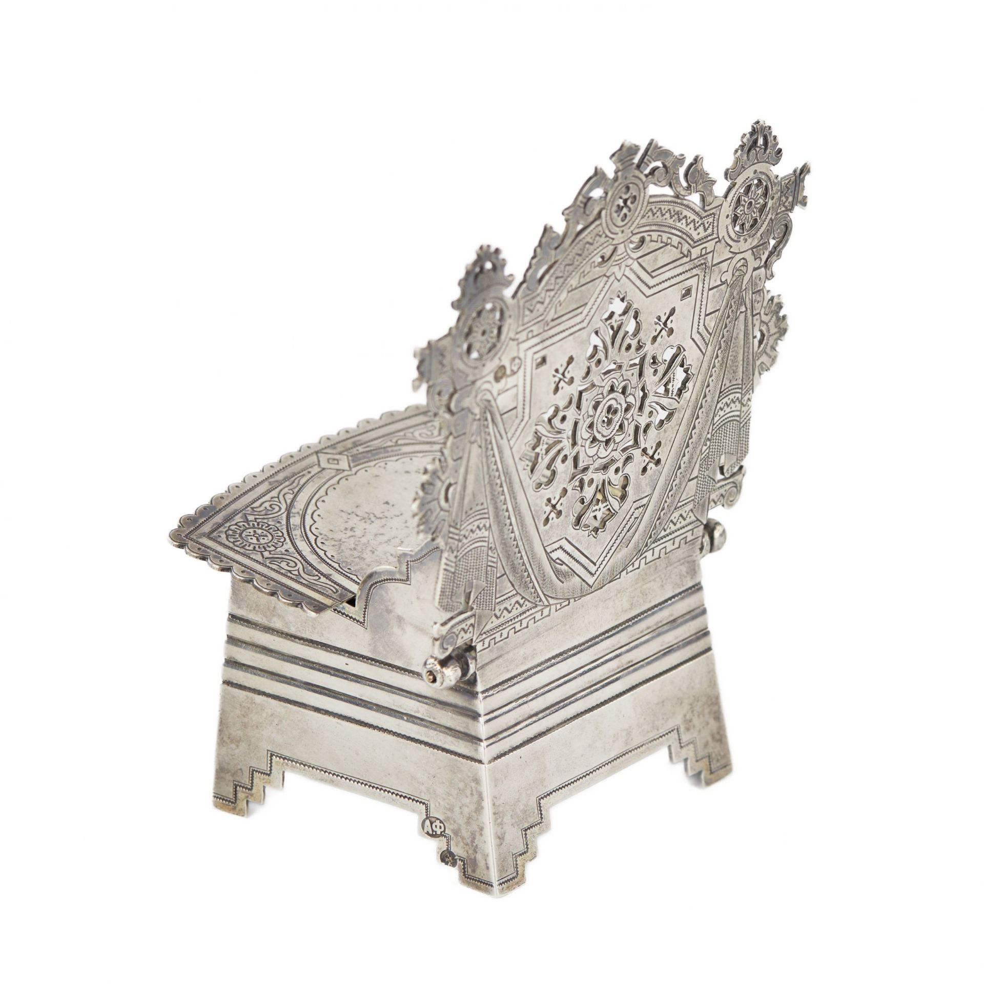 Russian silver salt cellar-throne in the neo-Russian style from the workshop of A. FULDA. Moscow 189 - Image 4 of 11