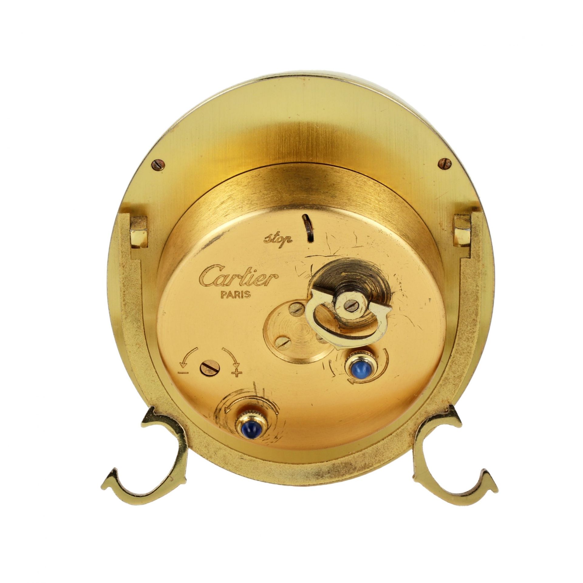 CARTIER. Travel alarm clock made of gilded metal with enamel. - Image 5 of 6