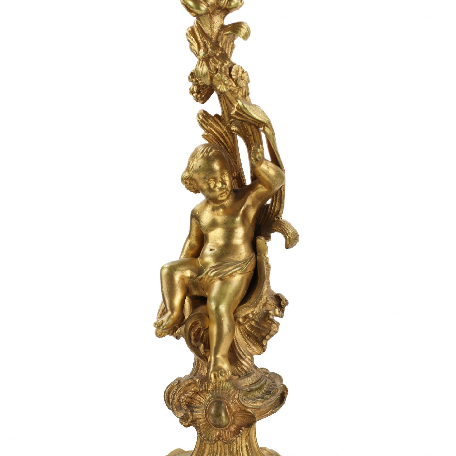 Pair of gilded bronze candelabra. 19th century - Bild 5 aus 7