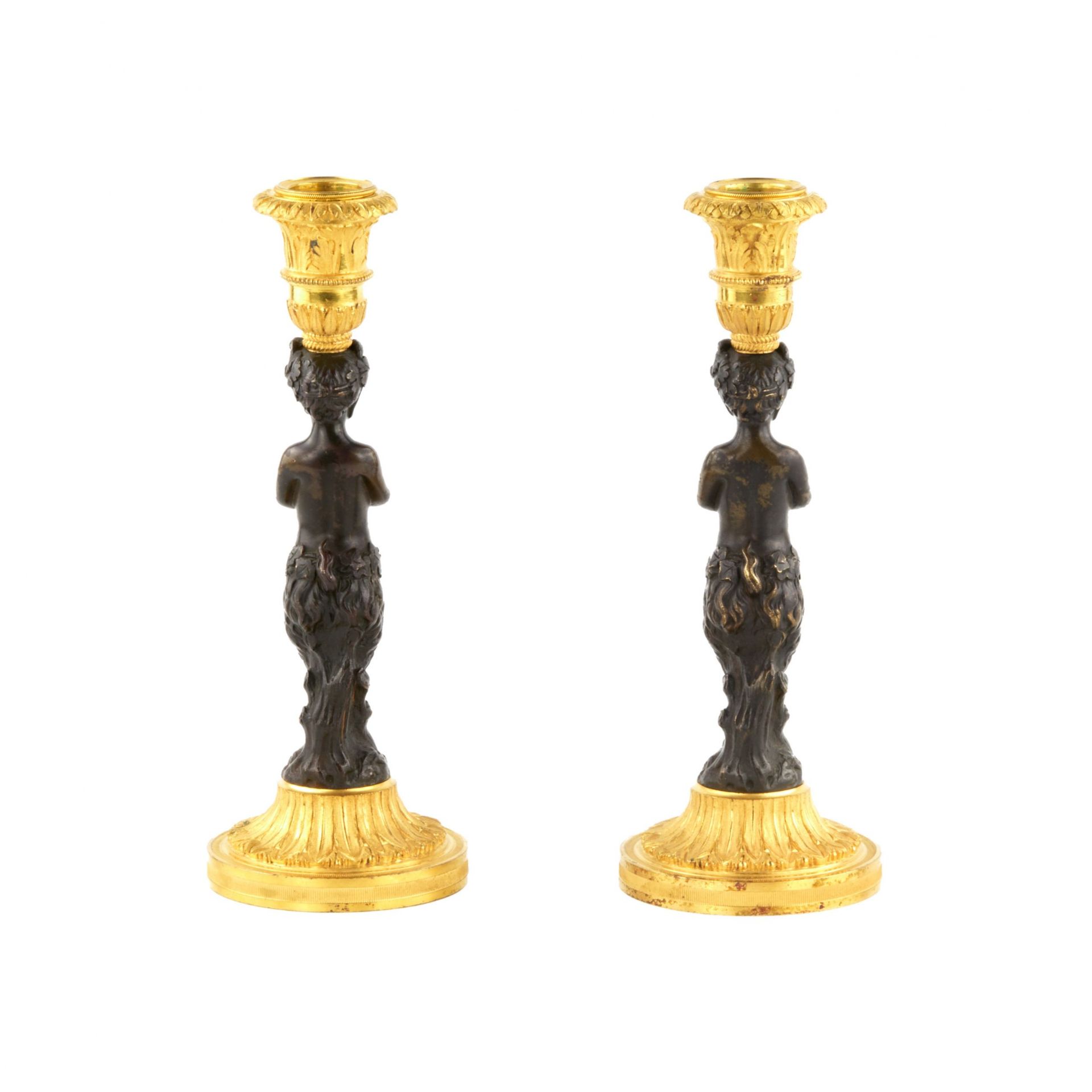 Pair of bronze, French candlesticks, in the form of fauns, mid-19th century. - Image 3 of 4