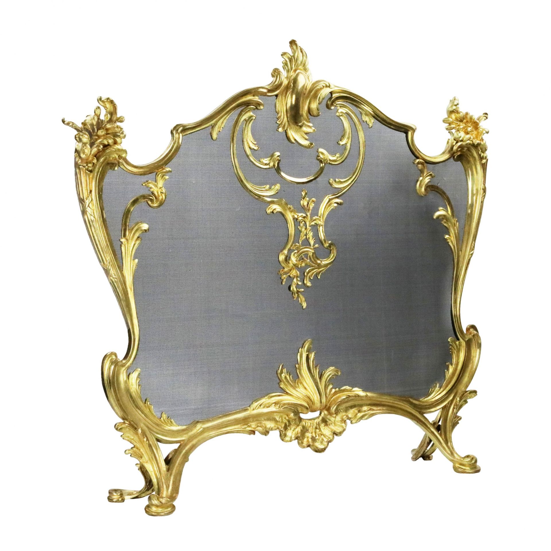 Bouhon. Fireplace screen in gilded bronze with metal protective mesh, Louis XV style. - Image 3 of 5
