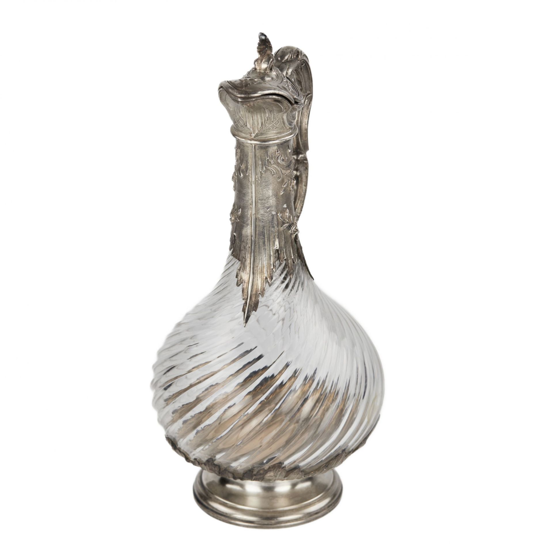 French fluted glass wine jug in silver in the style of Louis XV, late 19th century. - Bild 2 aus 6