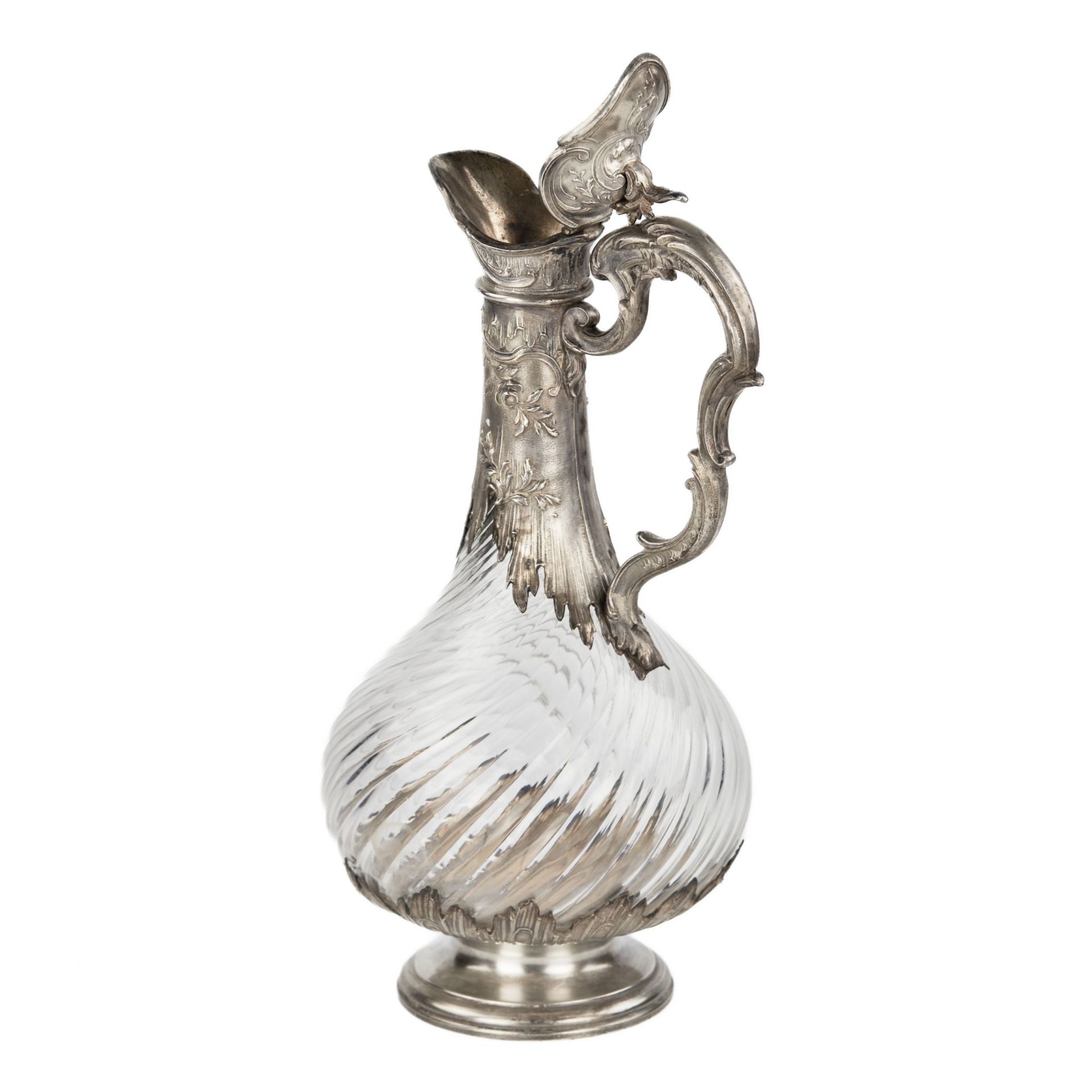 French fluted glass wine jug in silver in the style of Louis XV, late 19th century. - Bild 3 aus 6