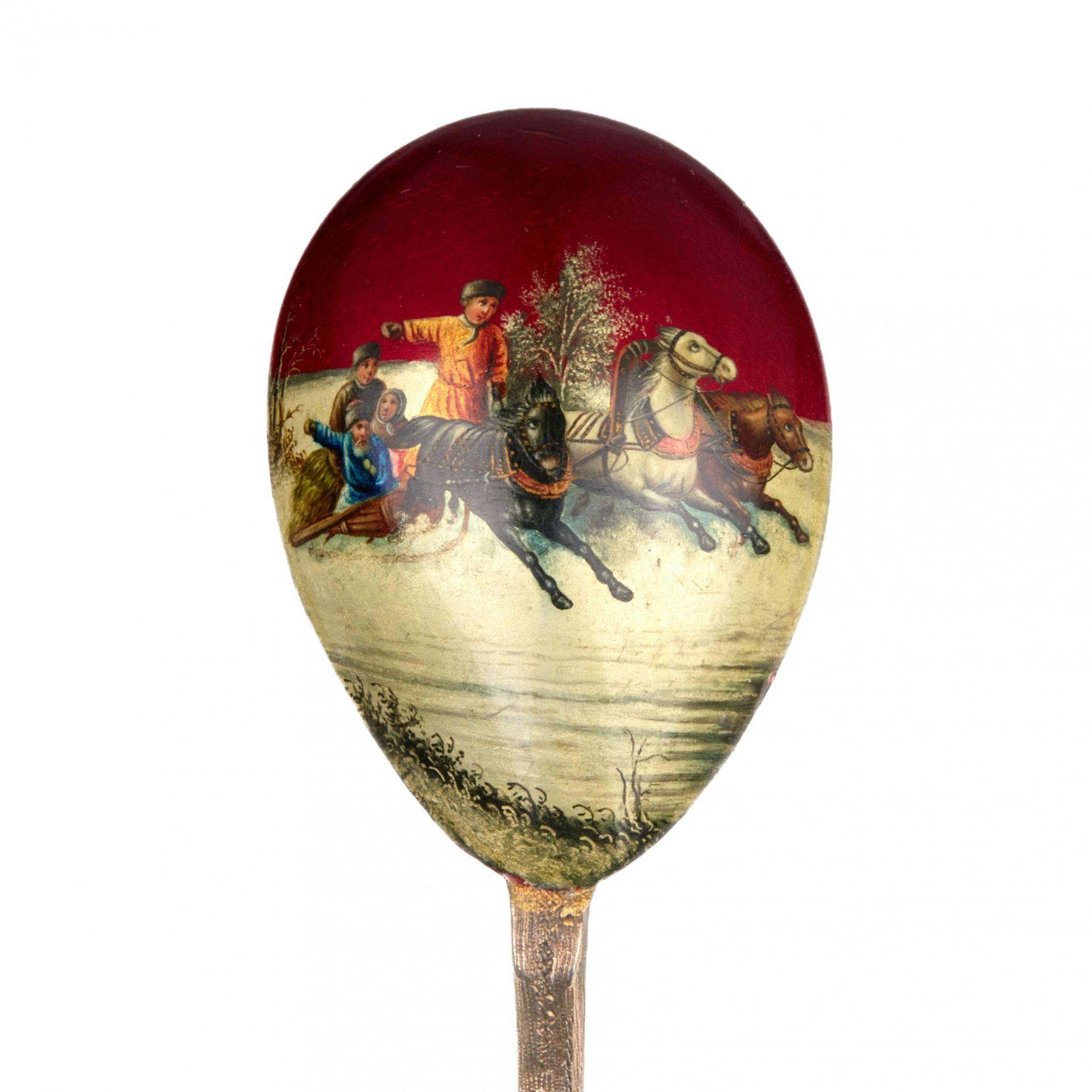 Russian silver spoon with a painted troika. V.I. Kangin. St. Petersburg 1899-1908. - Image 4 of 6