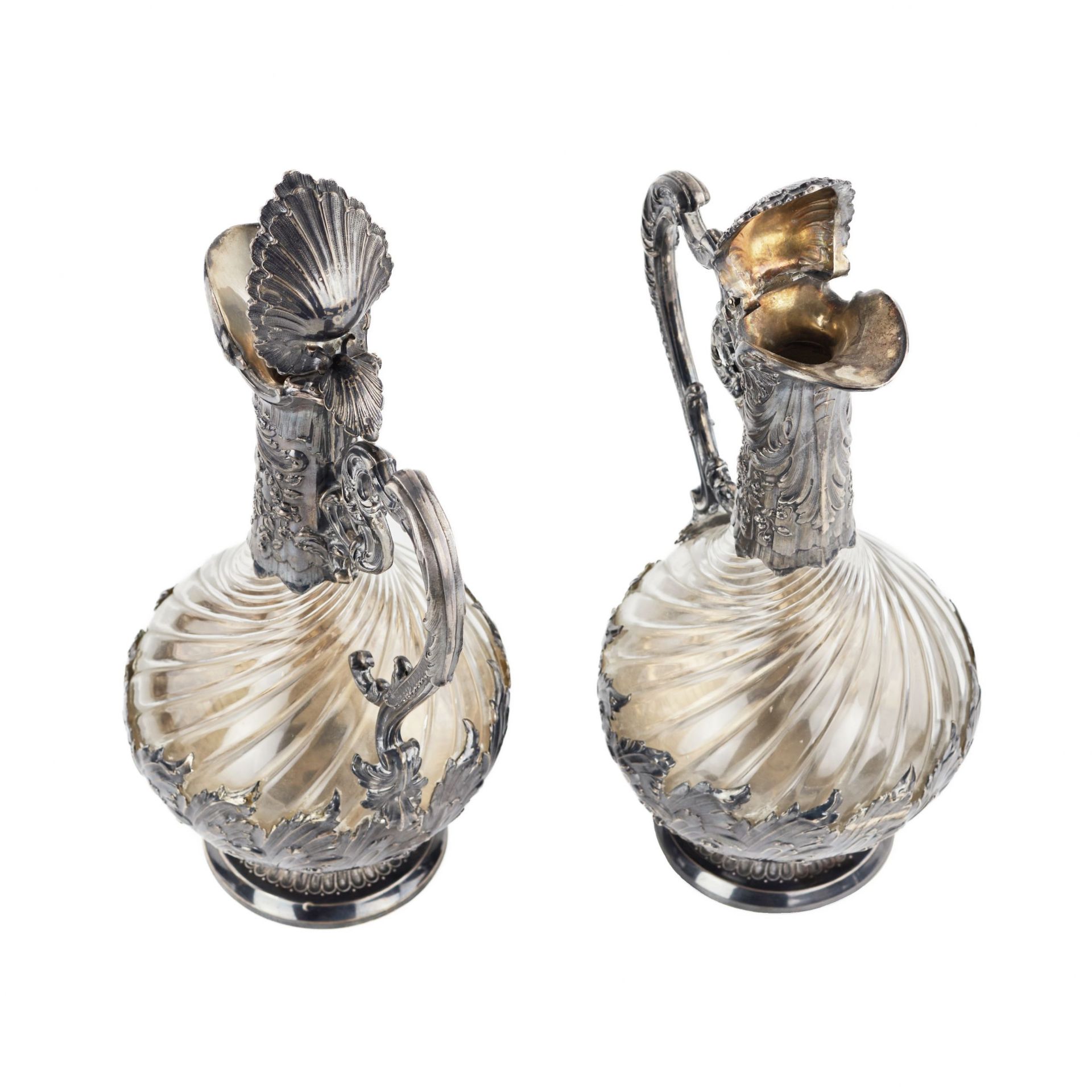Frangiere & Laroche. Pair of French glass wine jugs in silver from the 1880s. - Bild 6 aus 9