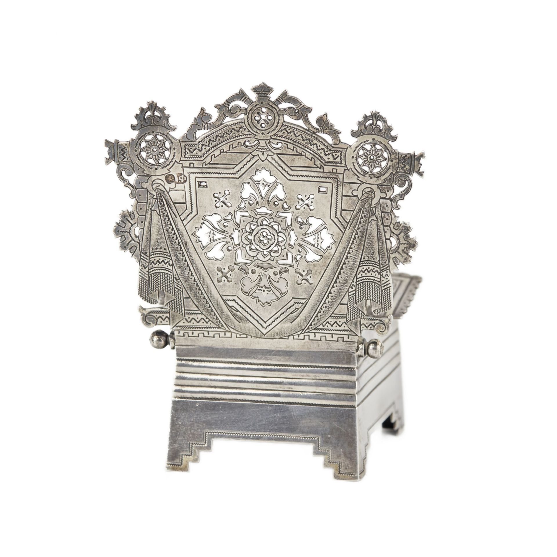 Russian silver salt cellar-throne in the neo-Russian style from the workshop of A. FULDA. Moscow 189 - Image 3 of 11
