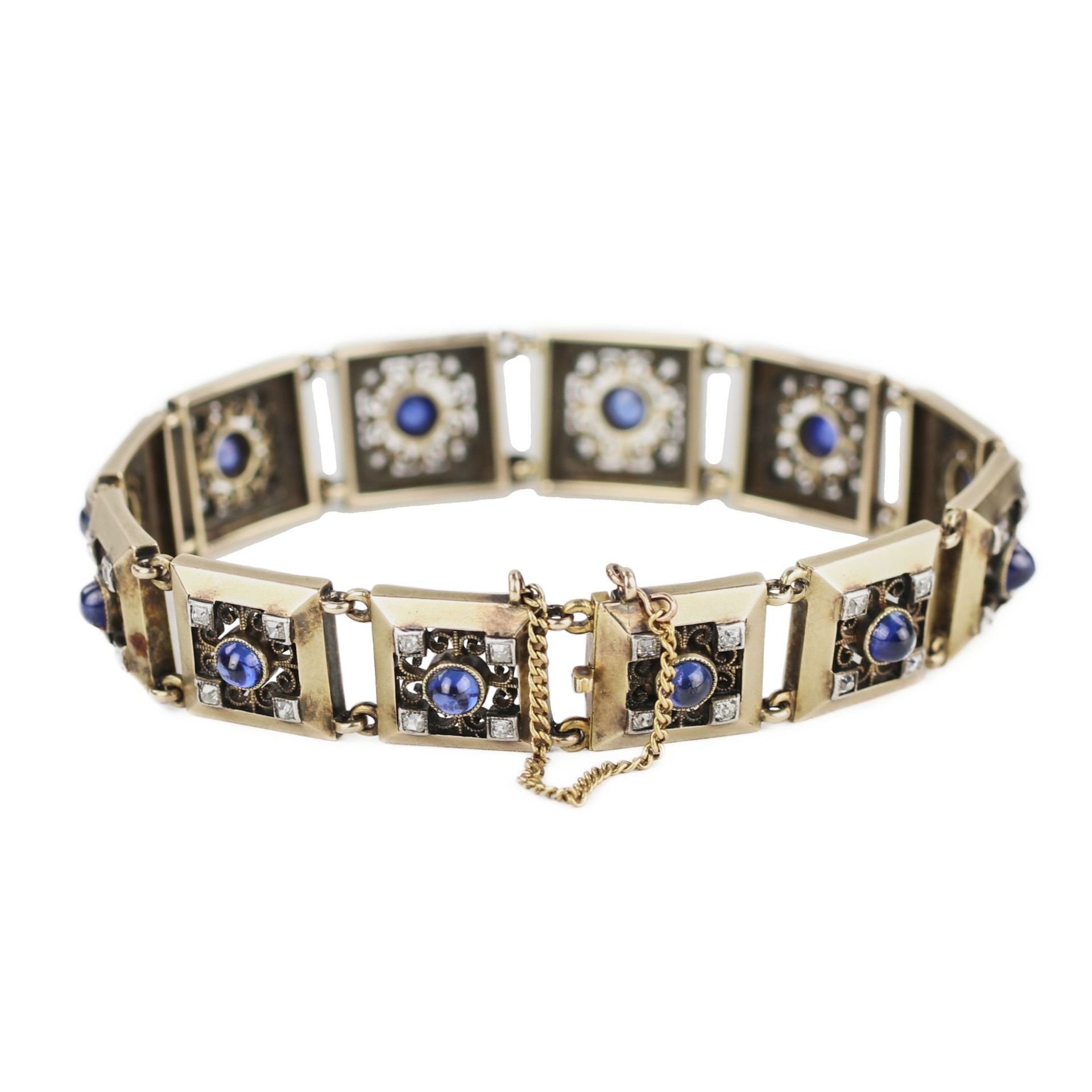 Elegant 56-carat Russian gold bracelet with sapphires and diamonds from Faberge firm. Moscow, Russia - Image 2 of 8