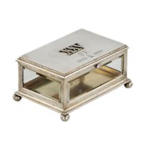 Silver and faceted glass memorial box. 25 years of Sazikov`s firm. 1880.