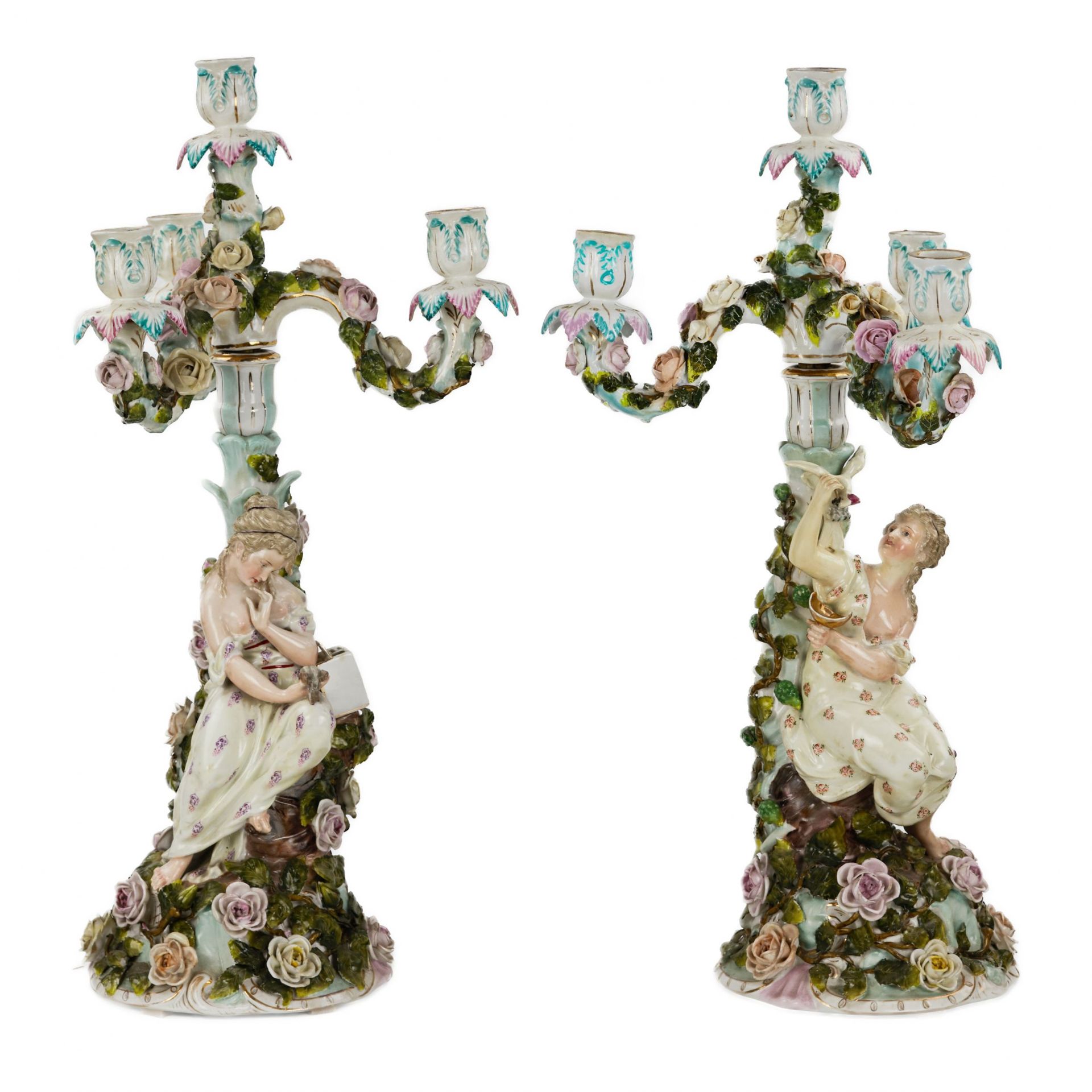 Porcelain clock set with candelabra. Sitzendorf. 1880 - Image 7 of 9