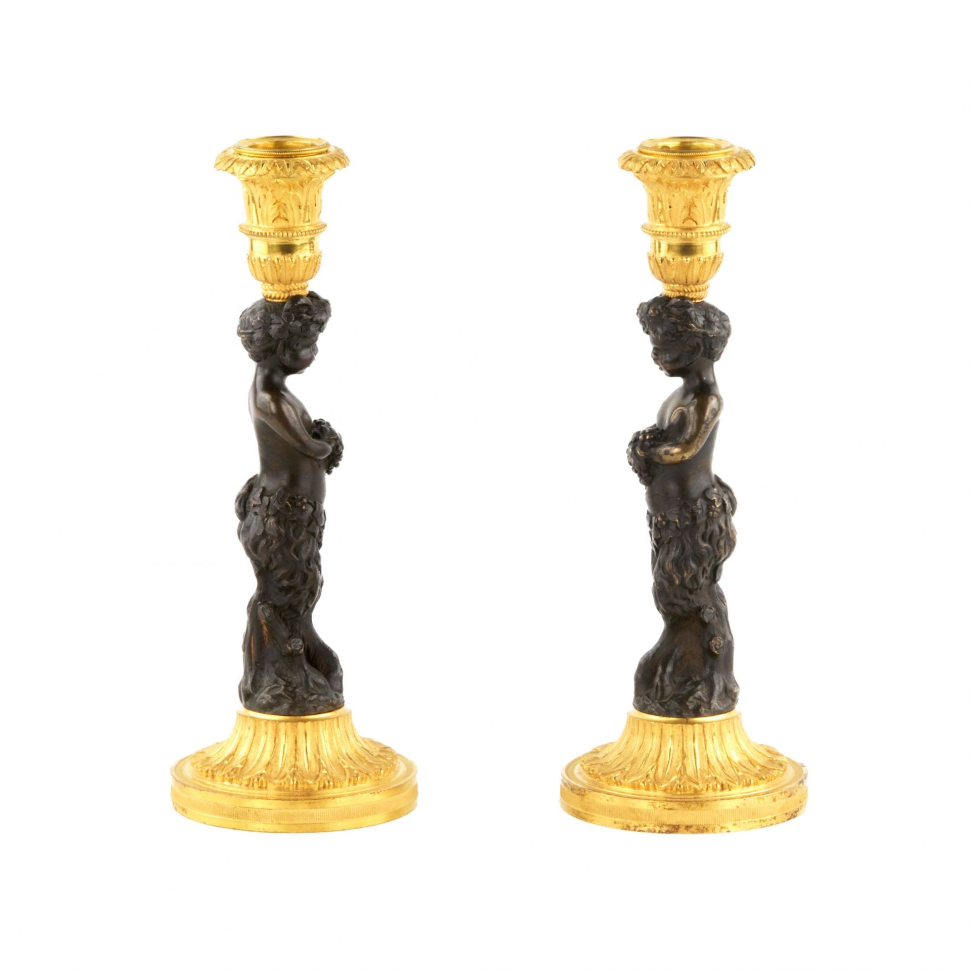 Pair of bronze, French candlesticks, in the form of fauns, mid-19th century. - Image 2 of 4