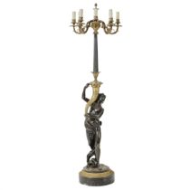 French floor lamp made of gilded and patinated bronze. The turn of the 19th and 20th centuries.