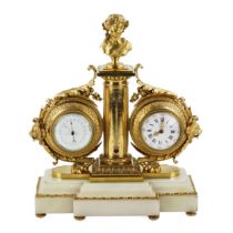 Tabletop instrument in white marble, gilded bronze: with clock, thermometer and barometer. 19th cent