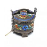 Miniature silver salt cellar with enamel. Oystein Balle, Norway.