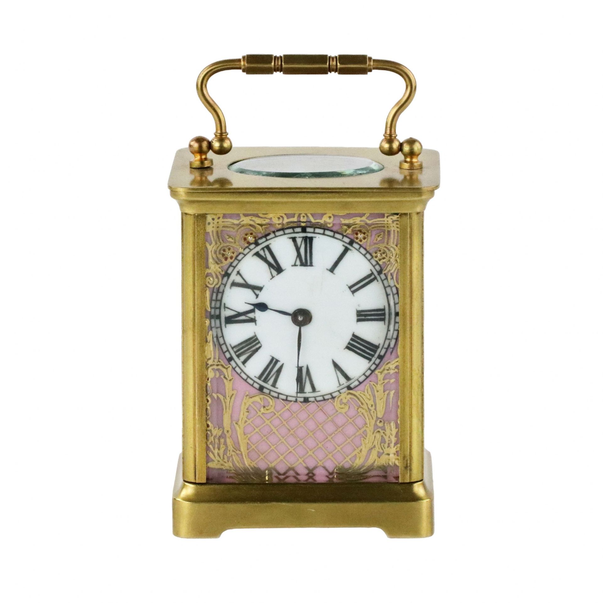 French carriage clock with porcelain painting, neo-rococo style. The turn of the 19th-20th centuries - Image 2 of 7