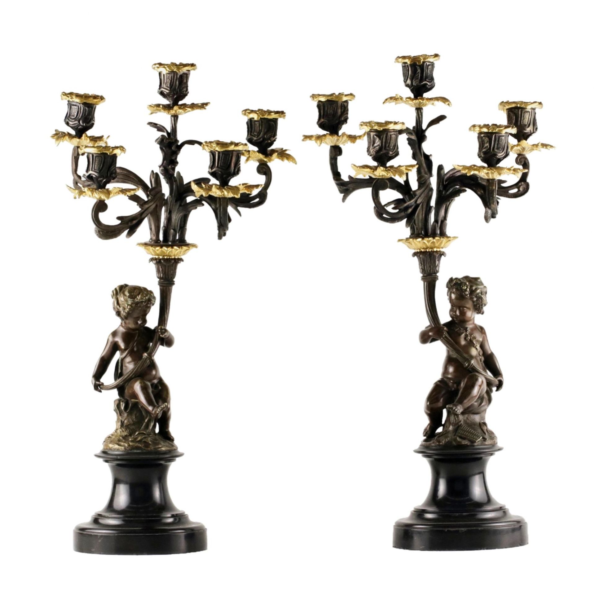 Pair of bronze candlesticks. 19th century.