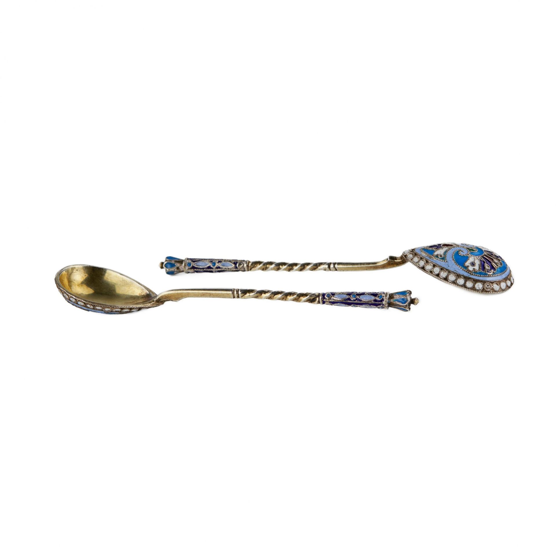 A pair of Russian silver spoons with enamel and gilding. The turn of the 19th-20th centuries. - Image 2 of 5