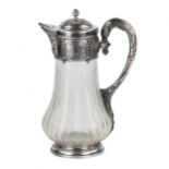 French glass jug for water in silver. Late 19th century.