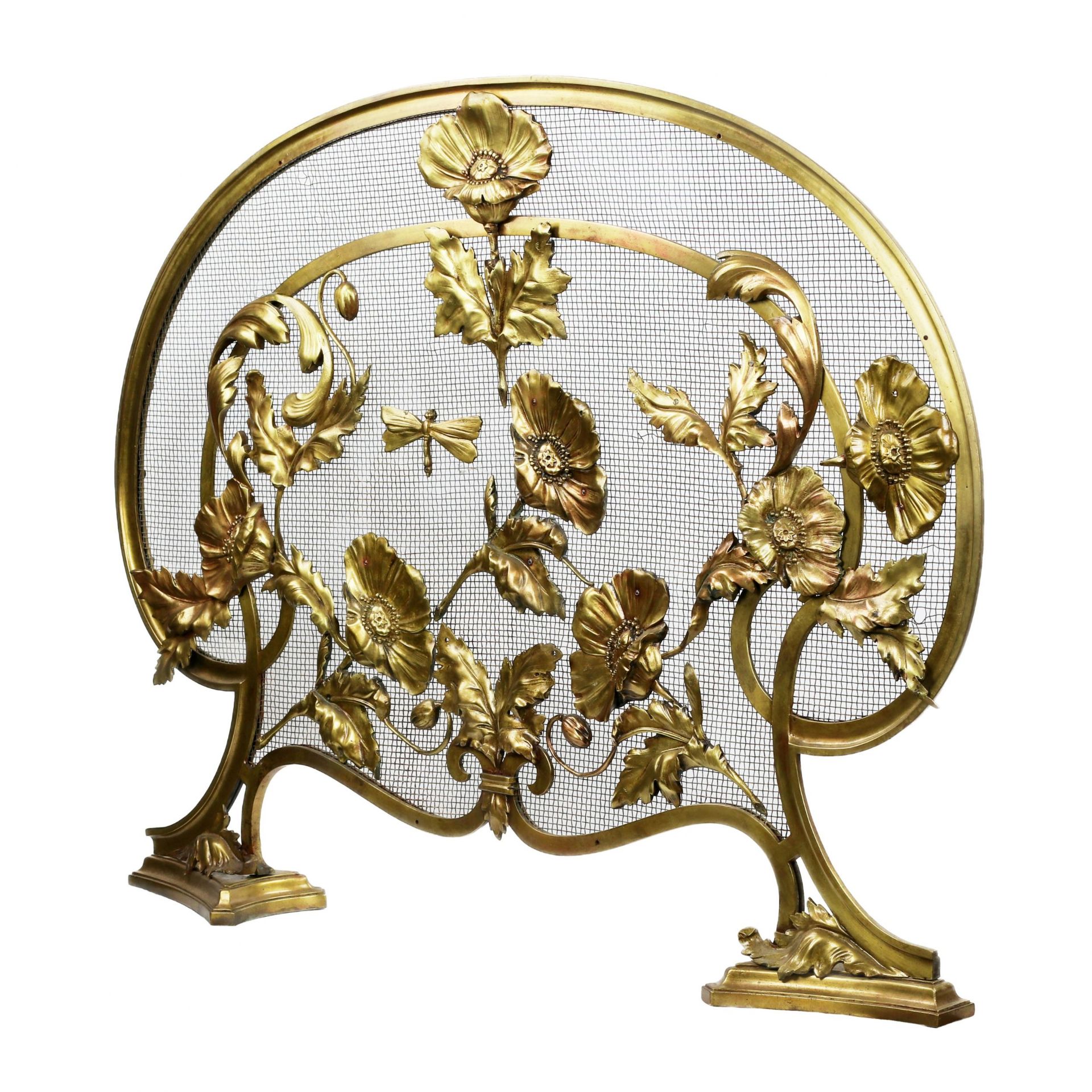 Elegant mantel screen in bronze, with poppies, in Art Nouveau style. France, around 1900 - Image 2 of 4