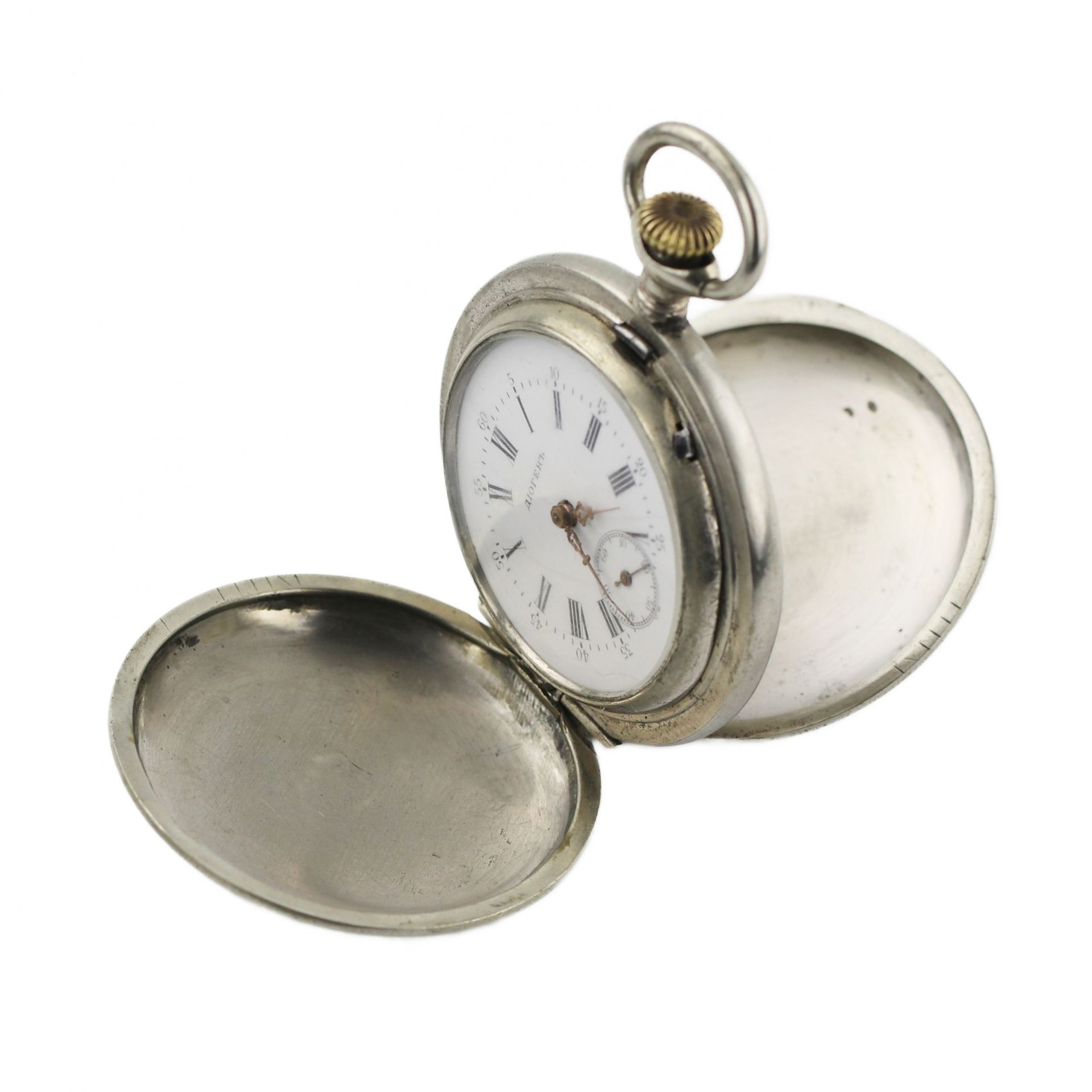 Russian pocket watch with blackened metal pattern. Diogenes company. Early 20th century. - Image 5 of 5