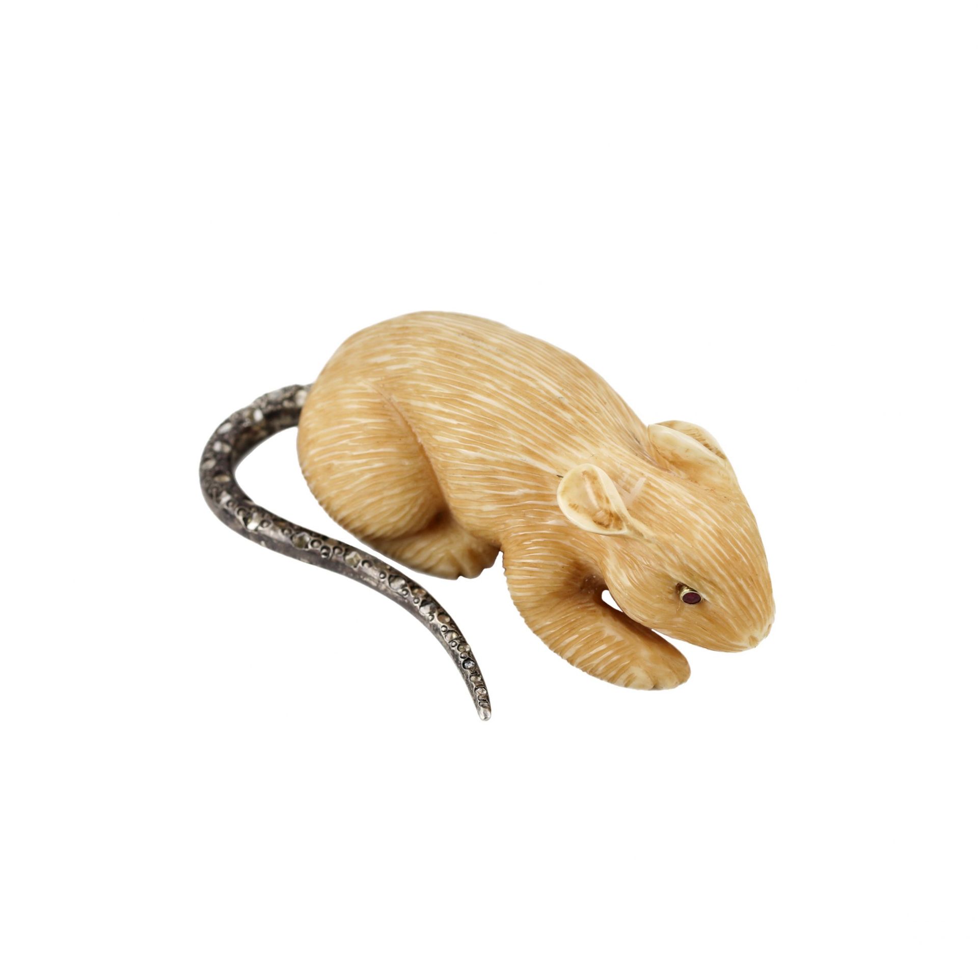 Carved mammoth tusk mouse with diamond tail. - Image 5 of 9