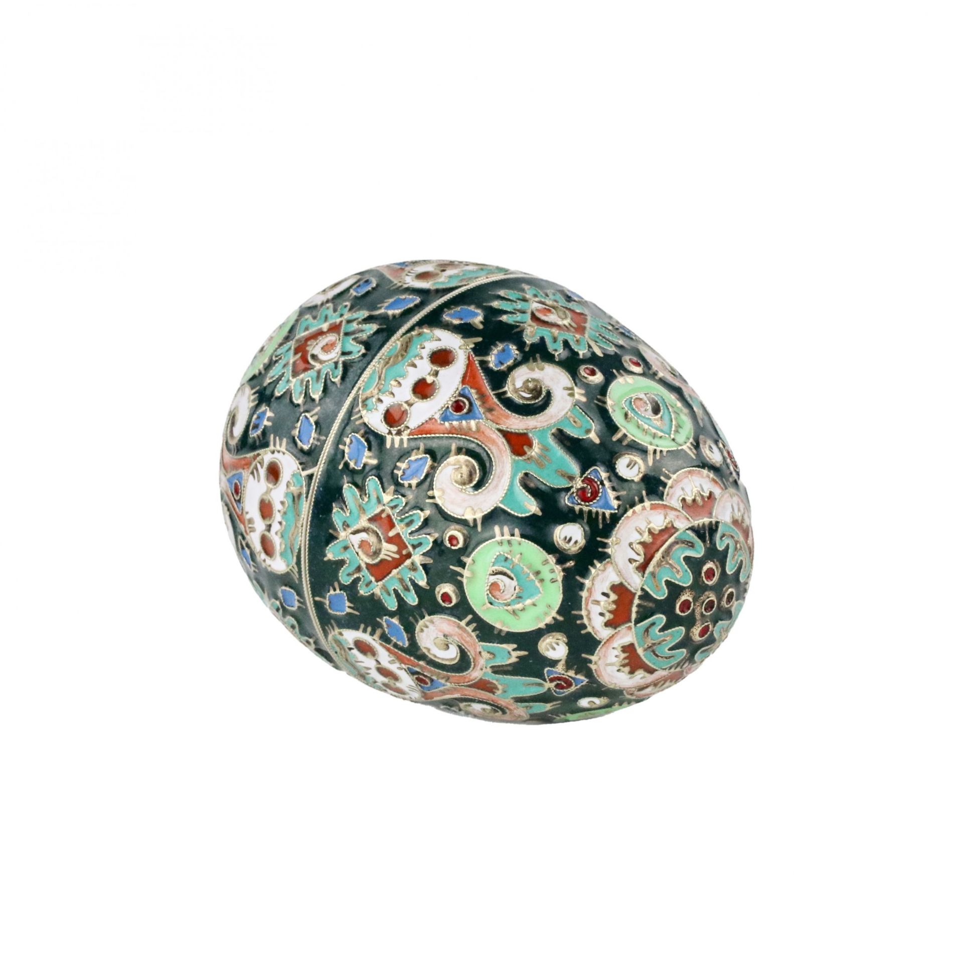 Two-part decorative silver Easter egg with cloisonne enamel. - Bild 3 aus 6