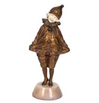 DEMETRE CHIPARUS. Bronze figurine with a bone of a girl in Pierrot`s carnival costume. Art Deco.