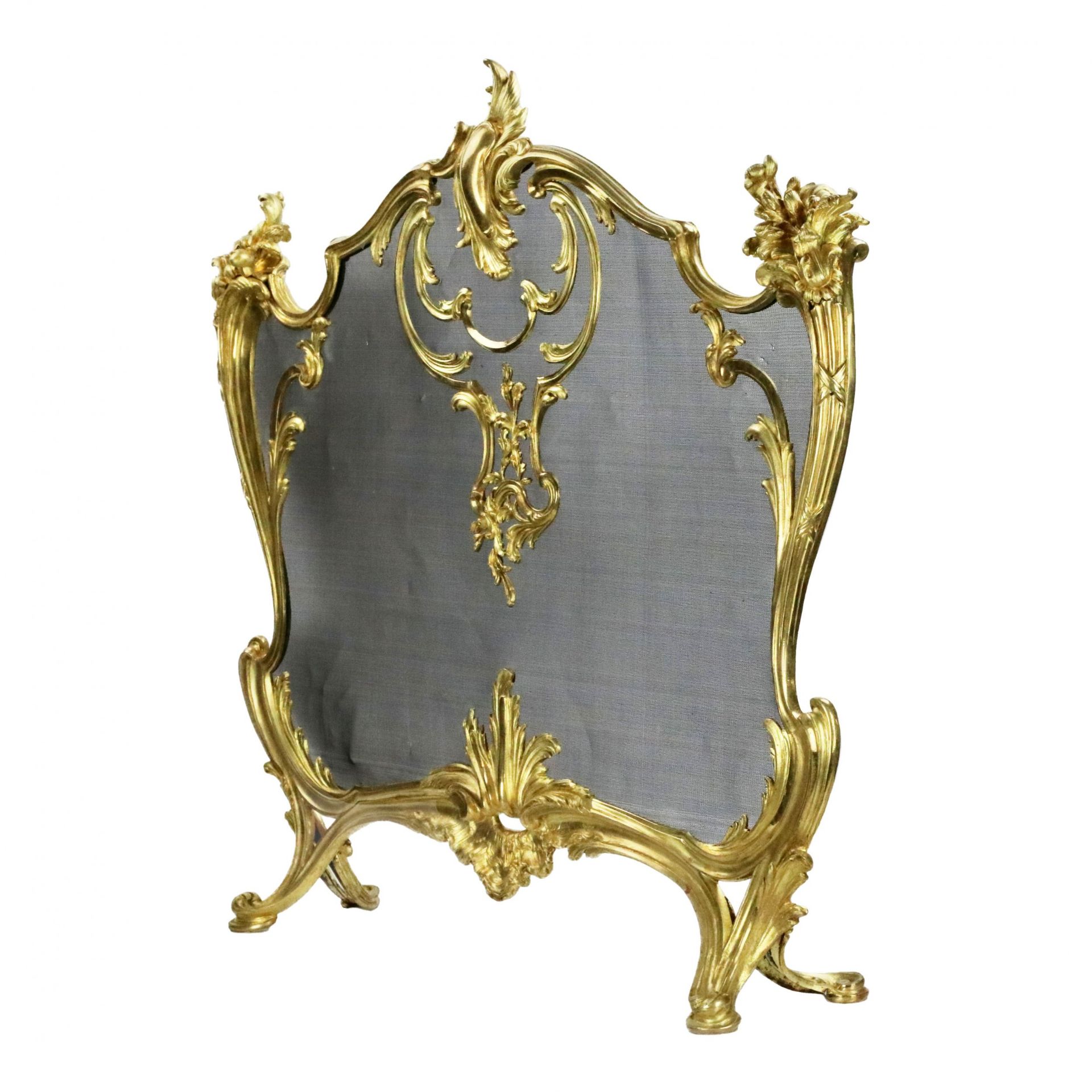 Bouhon. Fireplace screen in gilded bronze with metal protective mesh, Louis XV style. - Image 2 of 5