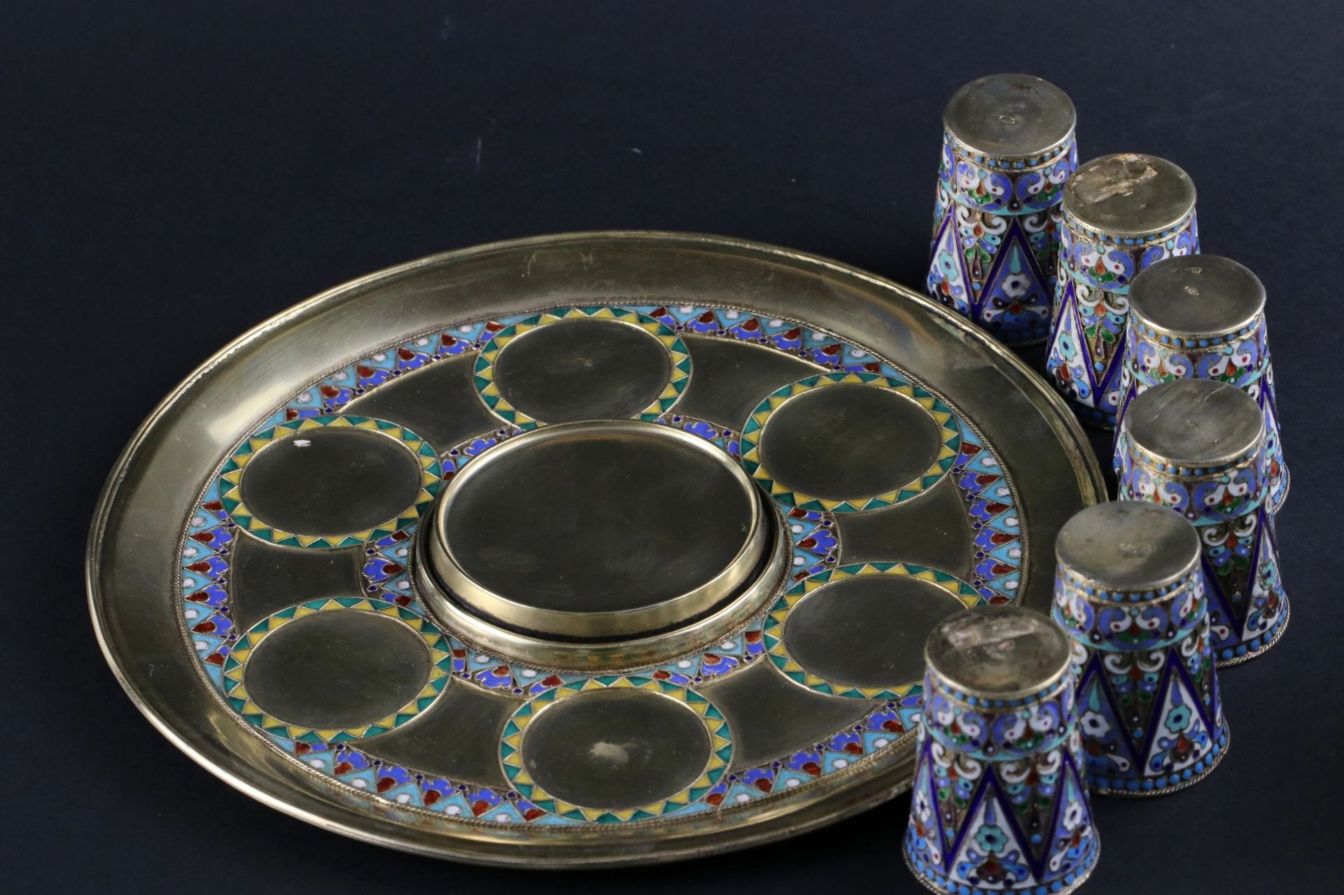 Luxurious vodka set of Russian silver with enamel. - Image 6 of 9