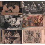 Postkarte. Asiatische Brettspielszenen. 6 schwarzweiße und teilweise postalisch gelaufene Postkarten