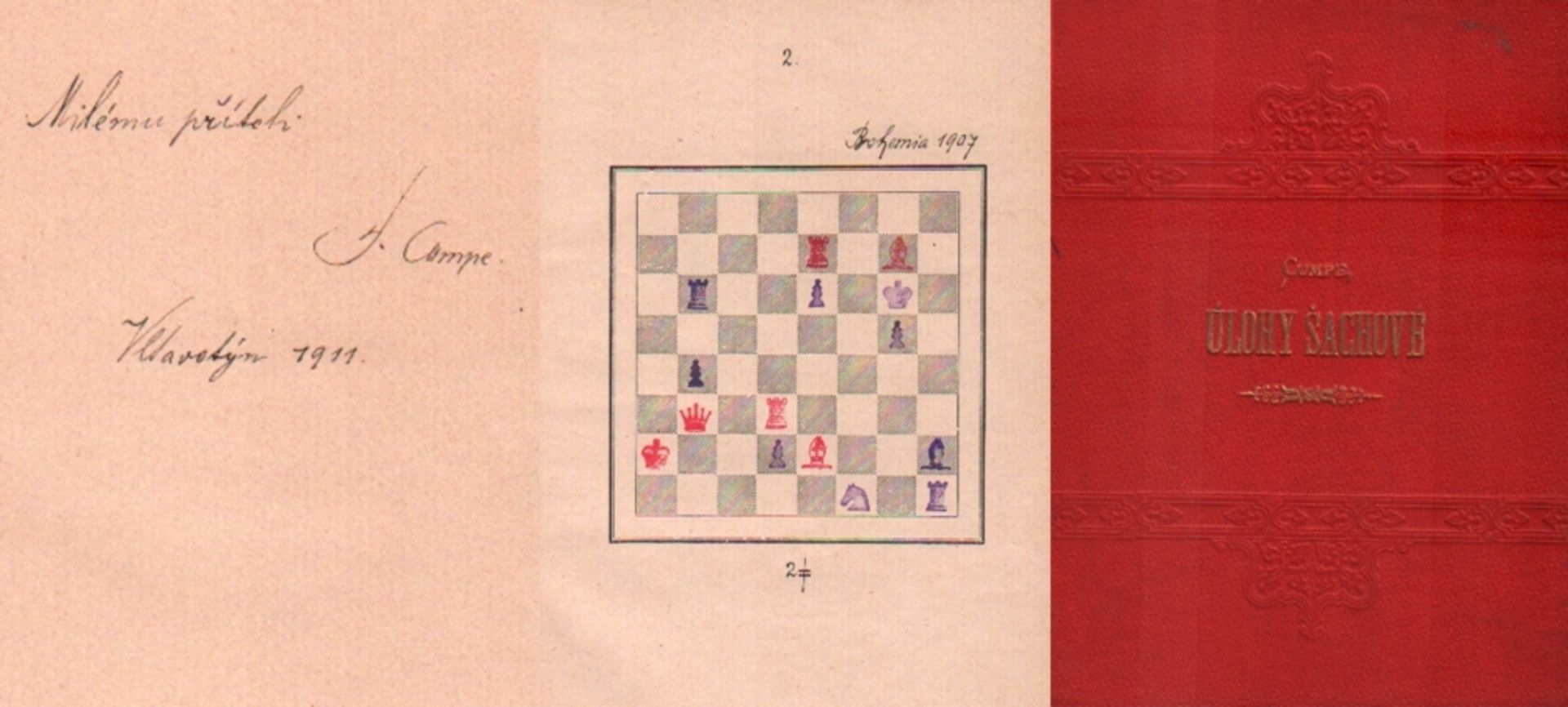 Cumpe, Josef. Ulohy sachové. Eigenhändig geschriebenes Manuskript mit 50 Problemdiagrammen mit