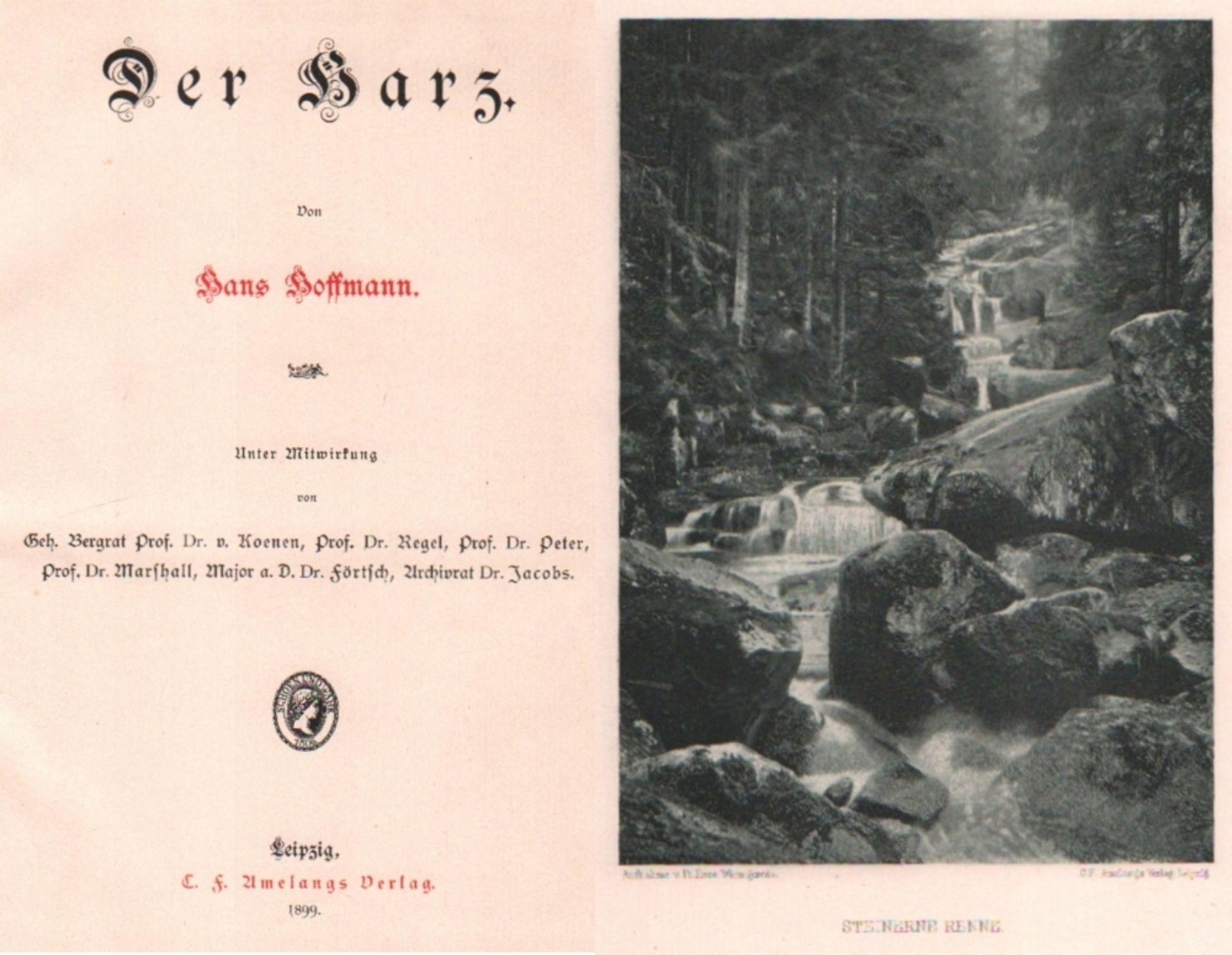 Harz. Hoffmann, Hans. Der Harz. Unter Mitwirkung von ... Leipzig, Amelang, 1899. 4°. Mit 1