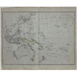 Landkarten. Australien - Karte. Grenzkolorierte Kupferstichkarte auf bläulichem Papier. Weimar,