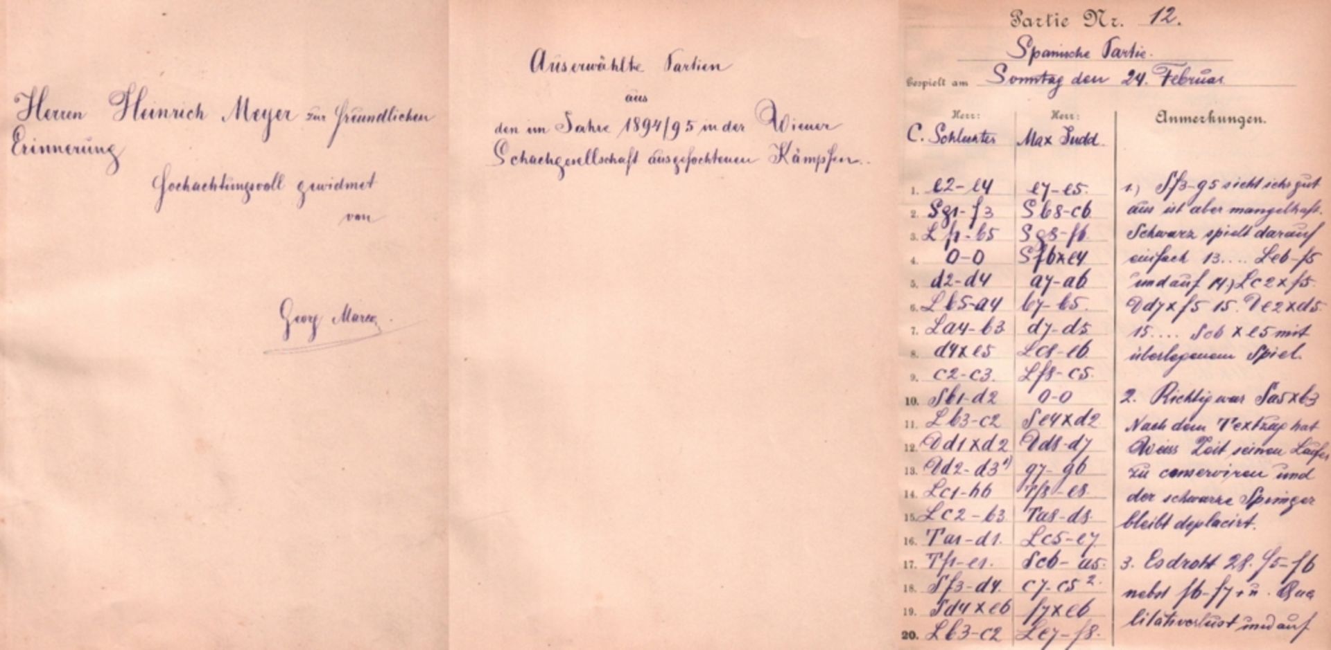 Wien 1895. Marco, Georg. Ausgewählte Partien aus den im Jahre 1894 / 95 in der Wiener