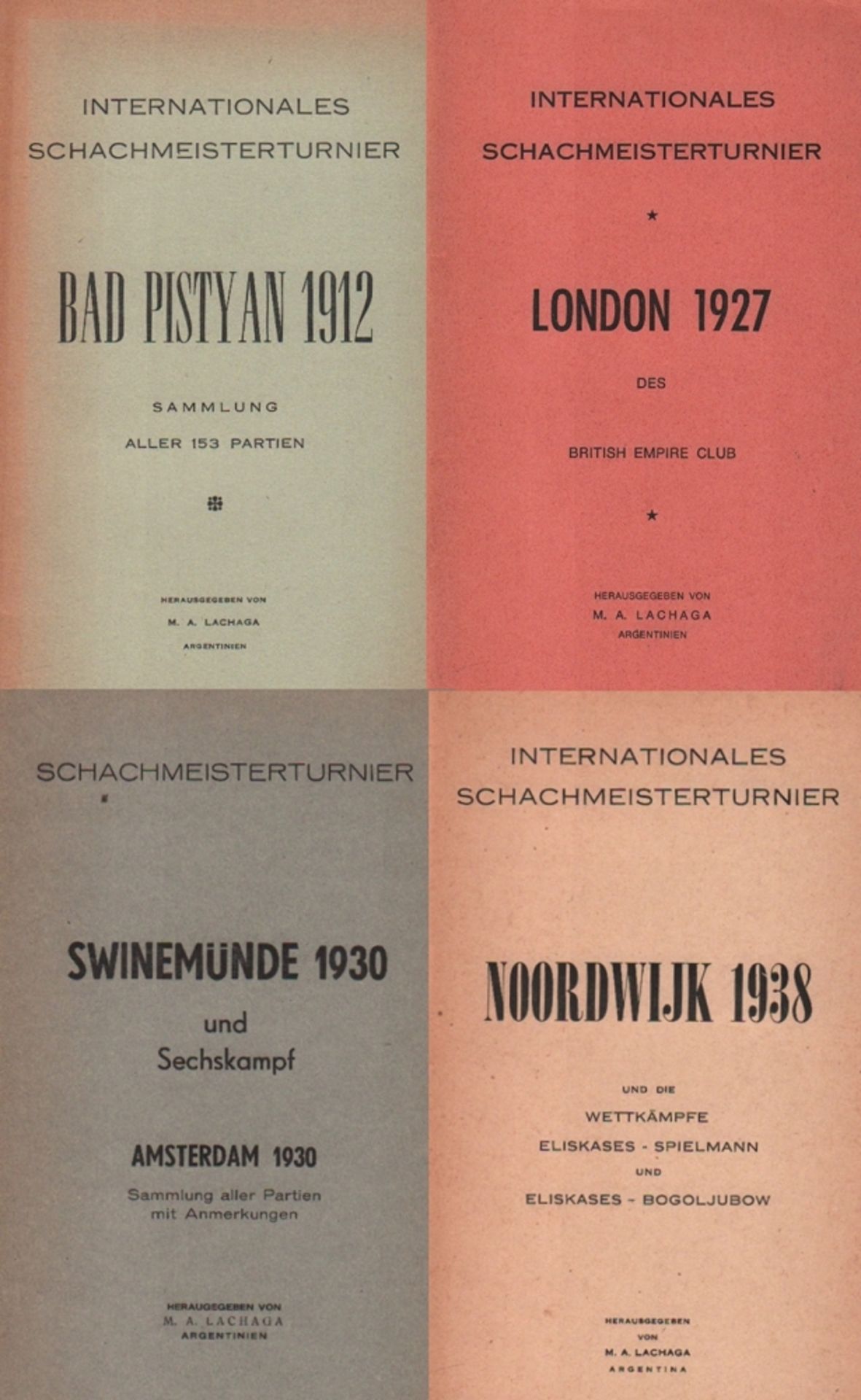 Turniere. Lachaga, M. A. (Hrsg.) Konvolut von 28 Heften mit Turnierberichten, herausgegeben von M.