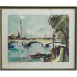 Koch, Rudolf. “Seinebrücke – Paris“. Aquarell (Mischtechnik) auf Papier. Unten links signiert und