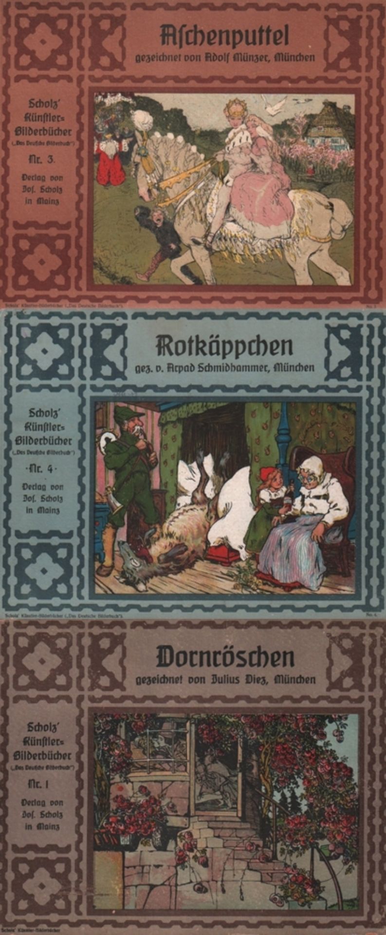 Kinderbuch. Grimm. Aschenputtel. Mainz, Scholz, um 1920. Quer 4°. Mit farbigen Bildern von Adolf