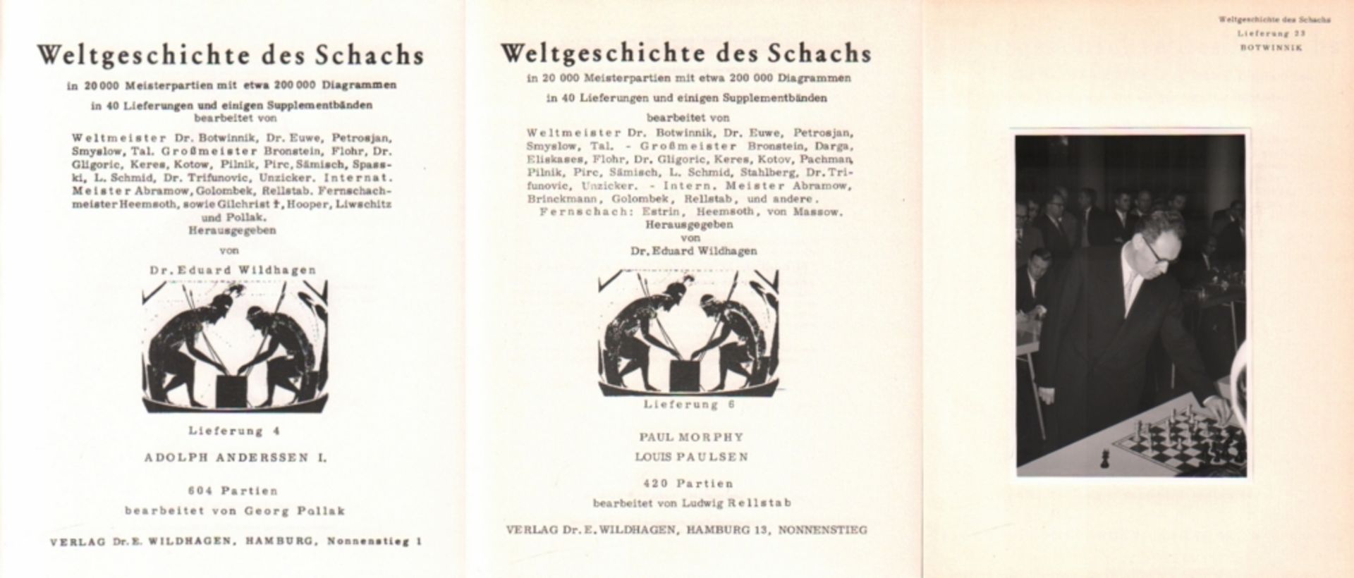 Weltgeschichte des Schachs. - Konvolut von 7 Bänden aus der Reihe. Hamburg, Wildhagen, ca. 1958 -