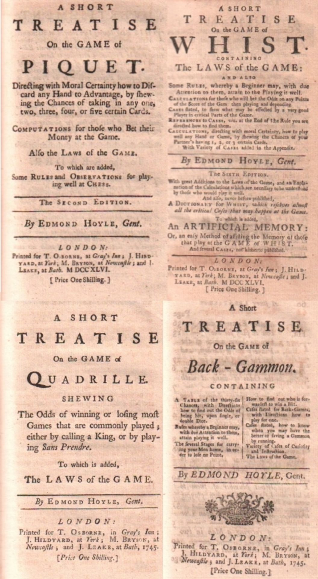 Hoyle, Edmond. A short treatise on the game of Whist. Containing the laws of the game ... with