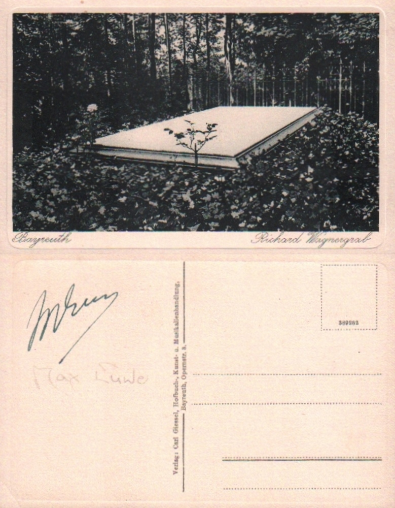 Euwe, Max. Postalisch nicht gelaufene Fotopostkarte mit einer Aufnahme vom Grab Richard Wagners in