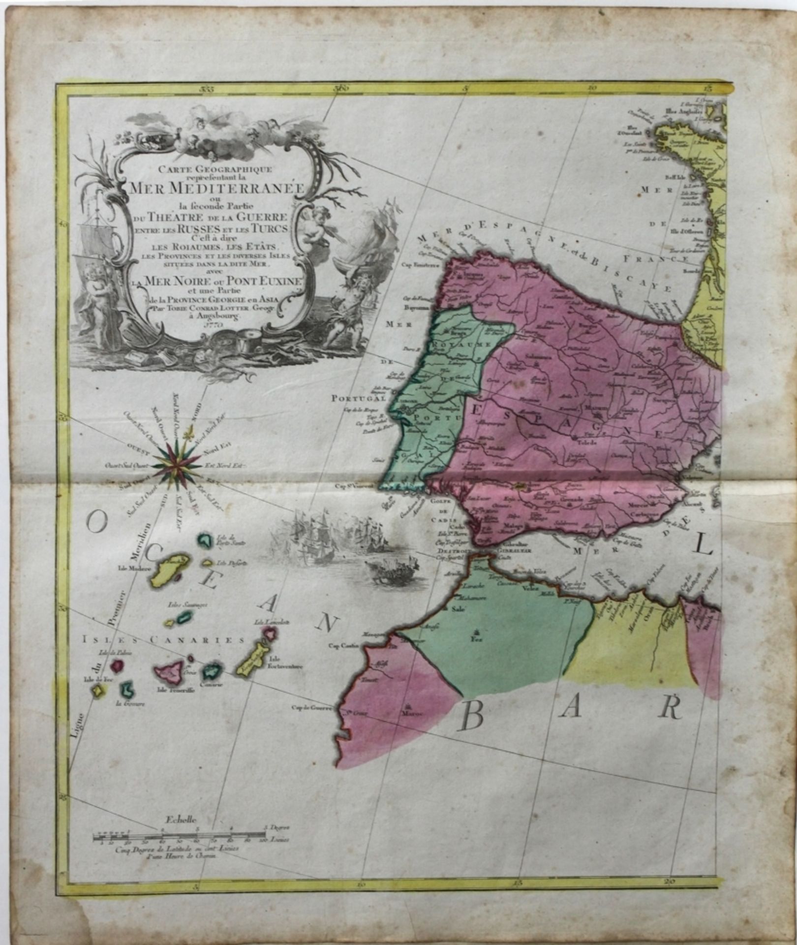 Mittelmeer. Drei einzeln zusammengehörige kolorierte Kupferstichkarten von Conrad Lotter in der - Image 2 of 4