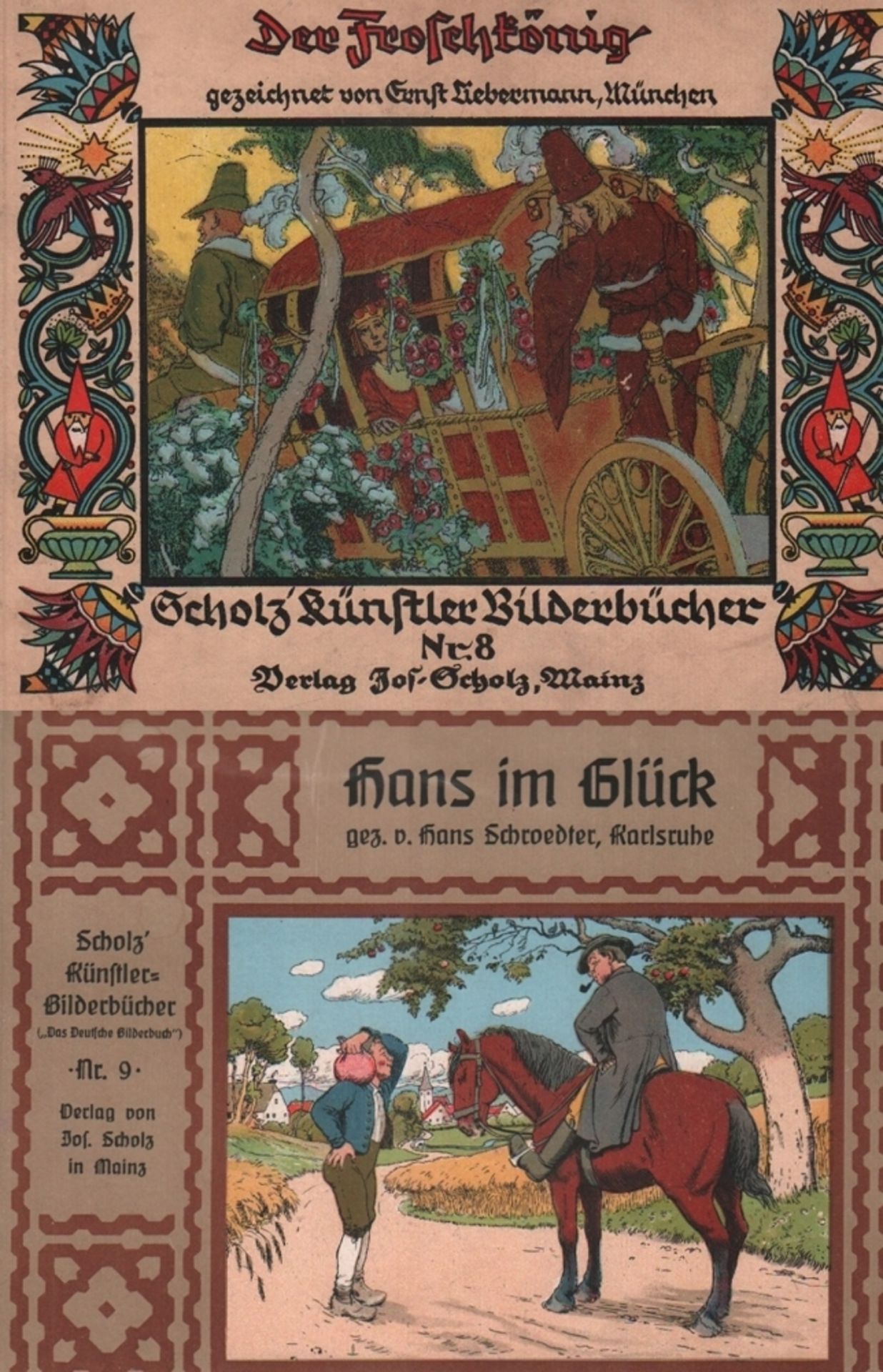 Kinderbuch. Grimm. Der Froschkönig. Mainz, Scholz, um 1920. Quer 4°. Mit farbigen Bildern von