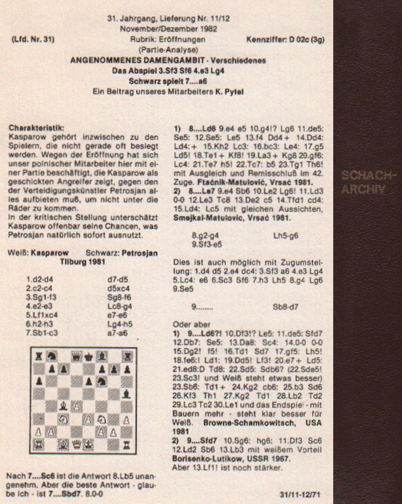 Schach - Archiv. Ein Loseblattwerk nach Max Euwe. Später bearbeitet von L. Pachman. 26 Ordner.