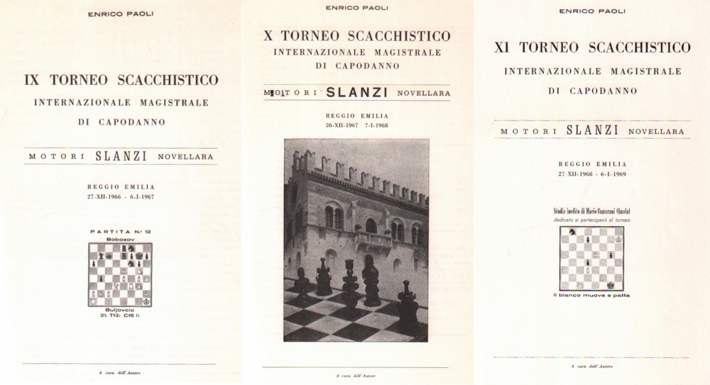 Reggio Emilia 1966 / 67, 1967 / 68 und 1968 / 69. Paoli, Enrico. Konvolut von 3 Turnierberichten vom