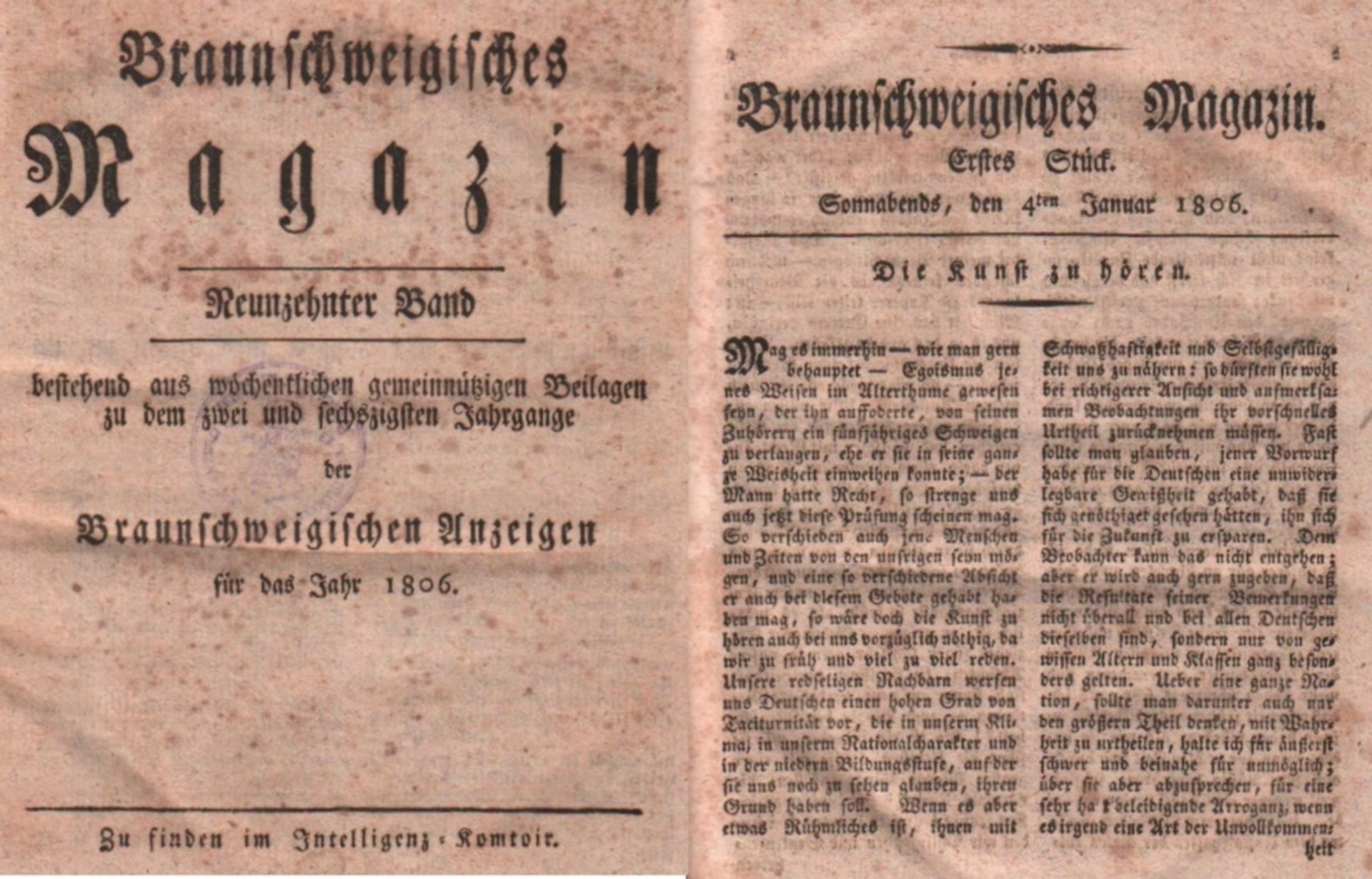 Braunschweig. Braunschweigisches Magazin ... Sammlung von 72 Bänden der Jahre 1792, 1806, 1809,