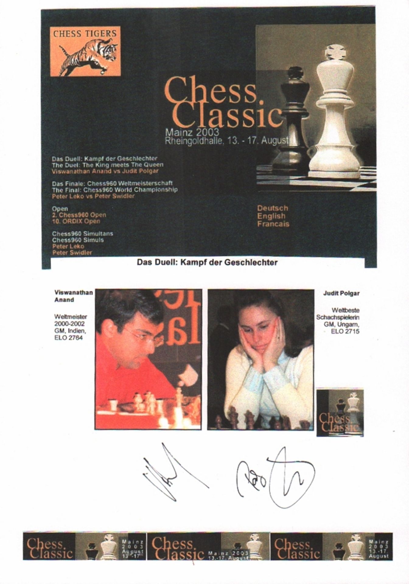Anand – Judit Polgár. Farbige Kopie zum „Chess Classic Mainz 2003 … Das Duell: Kampf der