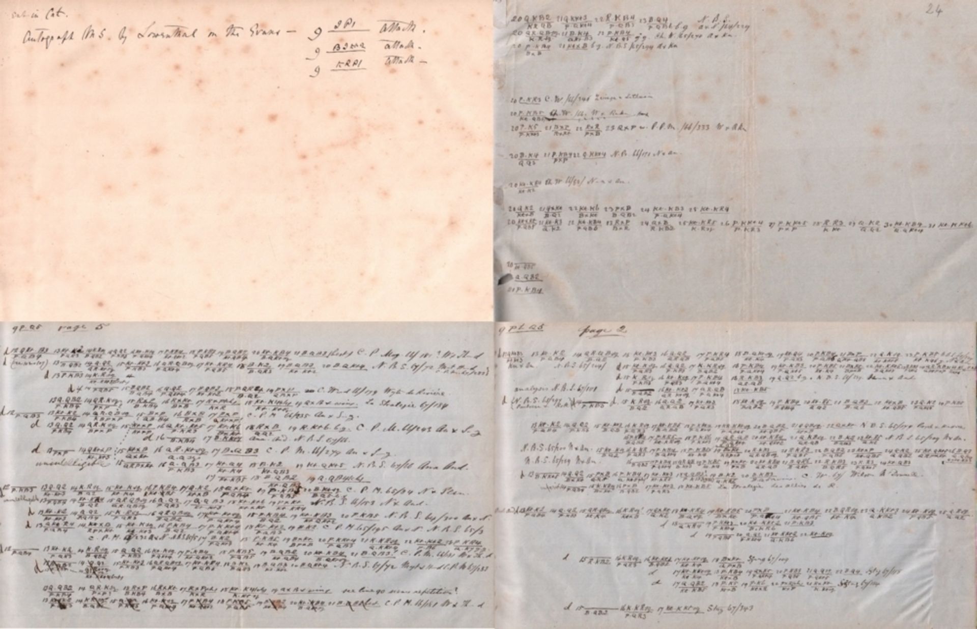 Löwenthal, Johann Jacob. Eigenhändig von J. J. Löwenthal geschriebene Notationen in Tabellenform zum